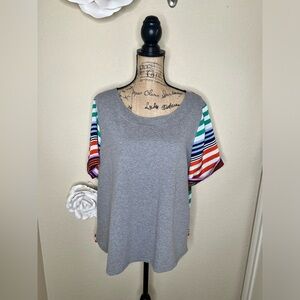NTM: Porridge by Anthropologie Multicolored Striped Short Sleeves Blouse Sz XL